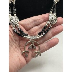 New AMAZING Heavy Long Necklace Silver T. w Black Figural Pendant 27" Statement